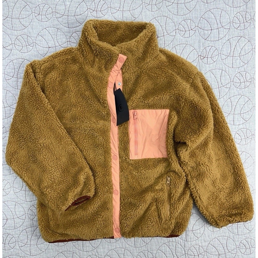 NWT Backcountry Mixed Fabric Deep Pile Teddy Bear Fleece Snap Jacket Women’s XS